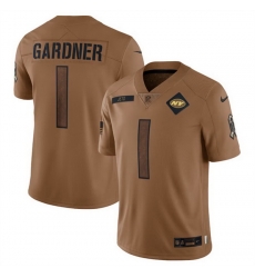 Men New York Jets 1 Sauce Gardner 2023 Brown Salute To Service Limited Stitched Football Jersey