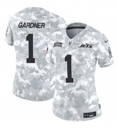 Women New York Jets 1 Sauce Gardner 2024 F U S E Arctic Camo Salute To Service Limited Stitched Jersey