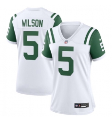 Women New York Jets 5 Garrett Wilson White Classic Alternate Stitched Jersey