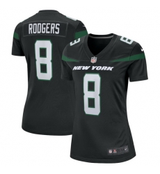 Women New York Jets 8 Aaron Rodgers Black Stitched Game Football Jersey