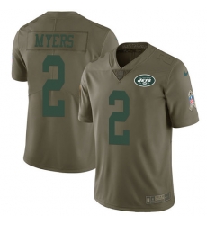 Youth Nike Jets 2 Jason Myers Olive Stitched NFL Limited 2017 Salute to Service Jersey