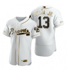 Atlanta Braves 13 Ronald Acuna Jr. White Nike Mens Authentic Golden Edition MLB Jersey