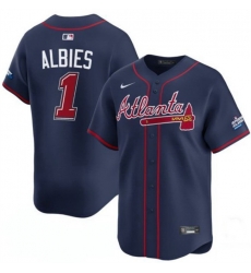 Men Atlanta Braves 1 Ozzie Albies Navy 2025 Speedway Classic Alternate Limited Stitched Baseball Jersey