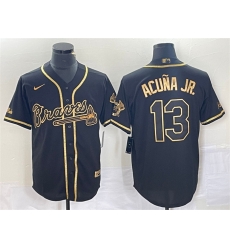 Men Atlanta Braves 13 Ronald Acu F1a Jr  Black Gold Cool Base Stitched Baseball Jersey