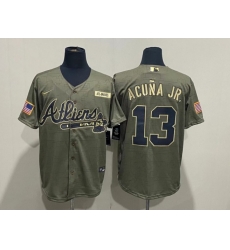 Men Atlanta Braves 13 Ronald Acuna Jr  2021 Camo Salute To Service Cool Base Stitched Jersey