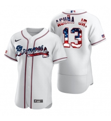 Men Atlanta Braves 13 Ronald Acuna Jr  White USA Flag Fashion Nike Cool Base Jersey