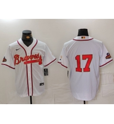 Men Atlanta Braves 17 Andy Messersmith White Gold World Series Champions Cool Base Stitched Baseball Jersey