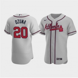 Men Atlanta Braves 20 Marcell Ozuna Grey Flex Base Stitched Jersey