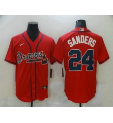 Men Atlanta Braves 24 Deion Sanders Red Stitched MLB Cool Base Nike Jersey