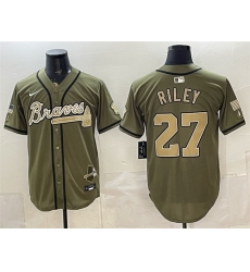 Men Atlanta Braves  27 Austin Riley Olive 2026 Armed Forces Day Stitched Baseball Jersey