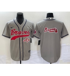 Men Atlanta Braves Gray Team Big Logo Cool Base With Patch Stitched Baseball Jersey