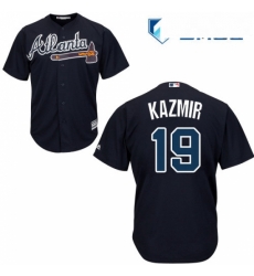 Mens Majestic Atlanta Braves 19 Scott Kazmir Replica Blue Alternate Road Cool Base MLB Jersey 