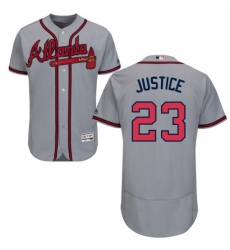 Mens Majestic Atlanta Braves 23 David Justice Grey Road Flex Base Authentic Collection MLB Jersey