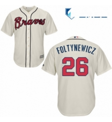 Mens Majestic Atlanta Braves 26 Mike Foltynewicz Replica Cream Alternate 2 Cool Base MLB Jersey 