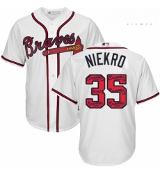 Mens Majestic Atlanta Braves 35 Phil Niekro Authentic White Team Logo Fashion Cool Base MLB Jersey