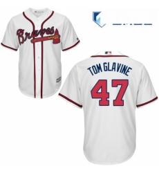 Mens Majestic Atlanta Braves 47 Tom Glavine Replica White Home Cool Base MLB Jersey