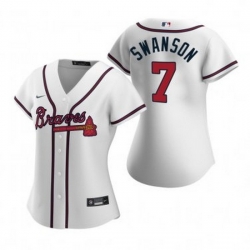 Women Atlanta Braves 7 Dansby Swanson White Cool Base Stitched Jersey