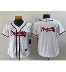 Women Atlanta Braves White Team Big Logo Stitched Jersey  Run Small