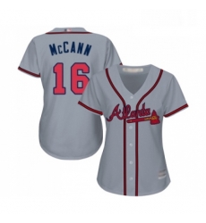 Womens Atlanta Braves 16 Brian McCann Replica Grey Road Cool Base Baseball Jersey 