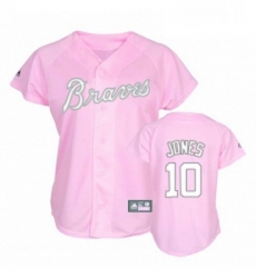 Womens Majestic Atlanta Braves 10 Chipper Jones Replica Pink MLB Jersey