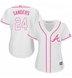 Womens Majestic Atlanta Braves 24 Deion Sanders Authentic White Fashion Cool Base MLB Jersey