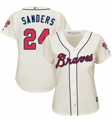 Womens Majestic Atlanta Braves 24 Deion Sanders Replica Cream Alternate 2 Cool Base MLB Jersey