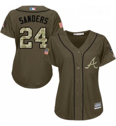 Womens Majestic Atlanta Braves 24 Deion Sanders Replica Green Salute to Service MLB Jersey