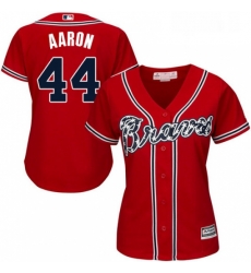 Womens Majestic Atlanta Braves 44 Hank Aaron Authentic Red Alternate Cool Base MLB Jersey