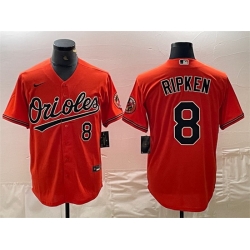 Men Baltimore Orioles 8 Cal Ripken Jr  Orange Cool Base Stitched Jersey