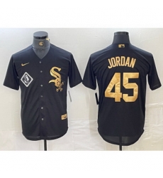 MLB White Sox 45 Michael Jordan Black Gold Nike Cool Base Men Jersey