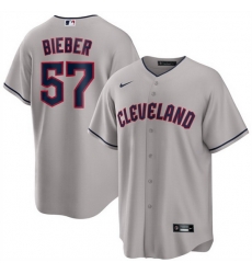 Men Cleveland Guardians 57 Shane Bieber Grey Cool Base Stitched Jersey