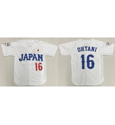 Men Japan 16 Shohei Ohtani White Stitched Baseball Jersey