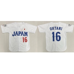 Men Japan 16 Shohei Ohtani White Stitched Baseball Jersey