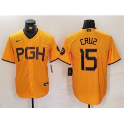 Men Pittsburgh Pirates 15 Oneil Cruz Gold City Connect Stitched Jersey