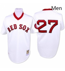 Mens Mitchell and Ness Boston Red Sox 27 Carlton Fisk Replica White Throwback MLB Jersey