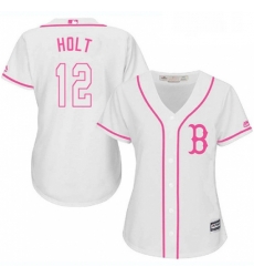 Womens Majestic Boston Red Sox 12 Brock Holt Replica White Fashion MLB Jersey