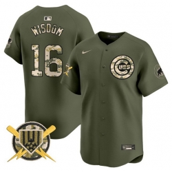 Men Chicago Cubs 16 Patrick Wisdom Green Armed Forces Day Vapor Limited Stitched Baseball Jersey