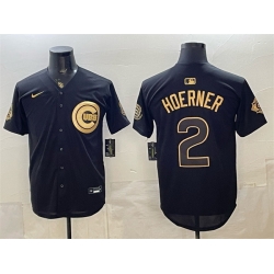 Men Chicago Cubs  2 Nico Hoerner Black Gold 150th Anniversary Patch Stitched Baseball Jersey