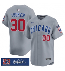 Men Chicago Cubs 27 Seiya Suzuki Gray  27Ryne Sandberg Tribute 27 Vapor Limited V3 Stitched Baseball Jersey