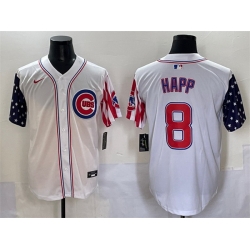 Men Chicago Cubs 8 Ian Happ White 2025 Independence Day Vapor Premier Limited Stitched Baseball Jersey