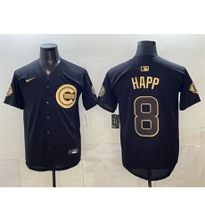 Men Chicago Cubs 8 lan Happ Black Gold 150th Anniversary Patch Stitched Baseball Jersey Men Chicago Cubs 8 lan Happ Black Gold 150th Anniversary Patch Stitched Baseball Jersey