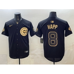 Men Chicago Cubs  8 lan Happ Black Gold 150th Anniversary Patch Stitched Baseball Jersey