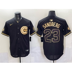 Men Chicago Cubs  Ryne Sandberg Black Gold 150th Anniversary Patch Stitched Baseball Jersey