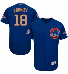 Mens Majestic Chicago Cubs 18 Ben Zobrist Authentic Royal Blue 2017 Gold Champion Flex Base MLB Jersey