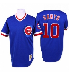 Mens Mitchell and Ness Chicago Cubs 10 Ron Santo Authentic Blue Throwback MLB Jersey