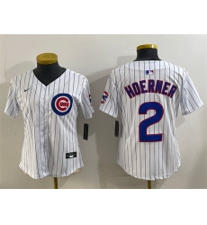 Women Chicago Cubs 2 Nico Hoerner White Home Limited Stitched Jersey