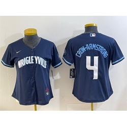 Women Chicago Cubs 4 Pete Crow Armstrong Navy City Connect Stitched Jersey