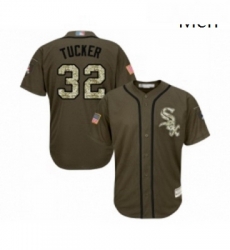 Mens Chicago White Sox 32 Preston Tucker Authentic Green Salute to Service Baseball Jersey 