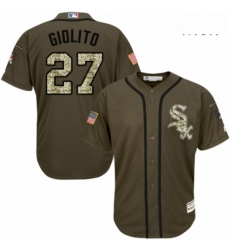 Mens Majestic Chicago White Sox 27 Lucas Giolito Authentic Green Salute to Service MLB Jersey 