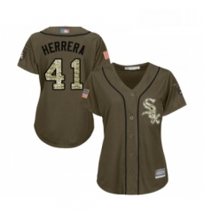 Womens Chicago White Sox 41 Kelvin Herrera Authentic Green Salute to Service Baseball Jersey 